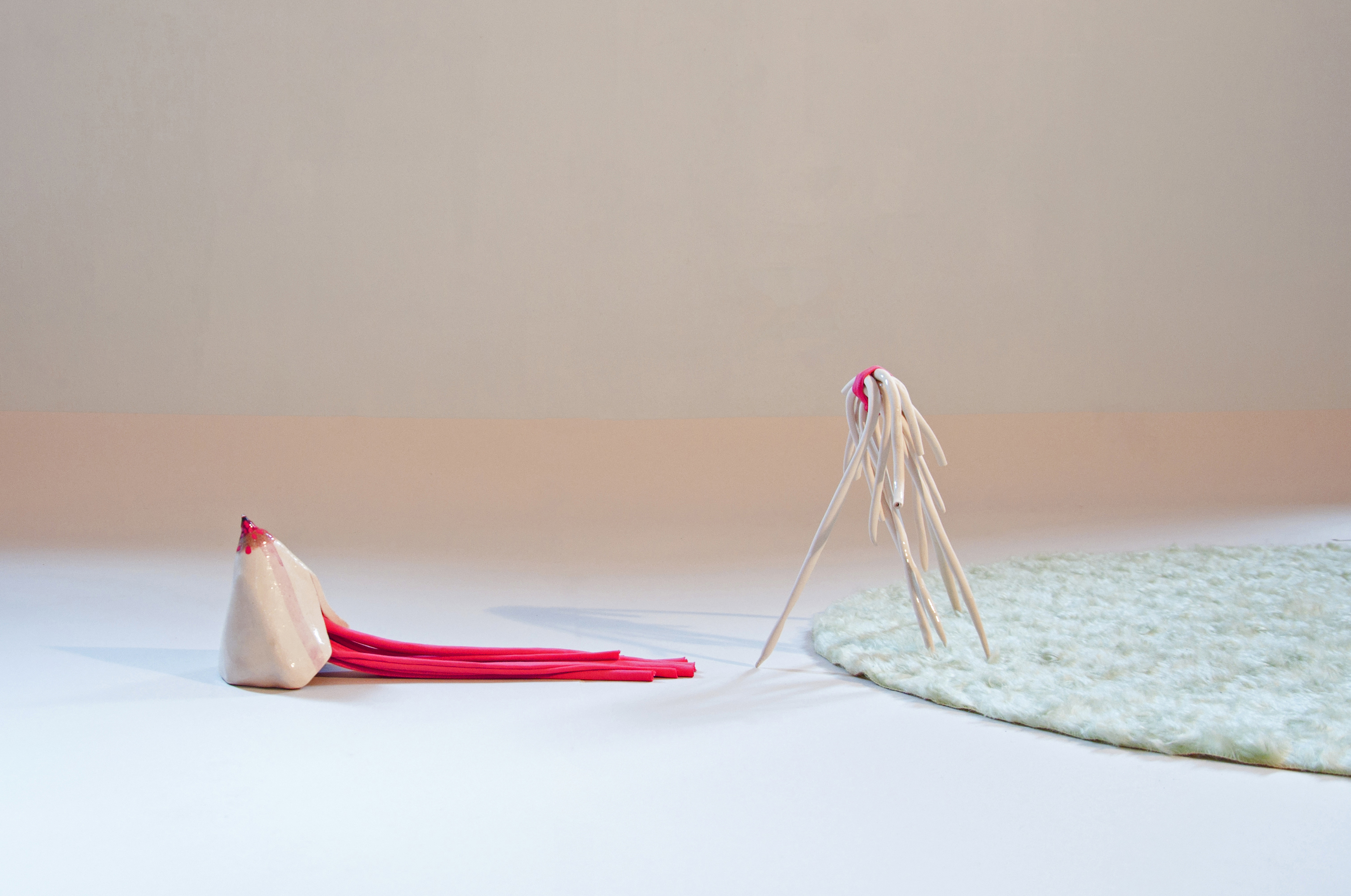 Elisa Muliere _ Land's edge _ 2019_ handpainted ceramic and fabrics, installation view_detail